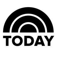 The Today Show logo in black featuring the show's name in bold font  underneath a 3 tiered rainbow shape.