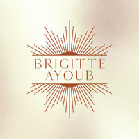 Gold foil logo with text "Brigitte Ayoub" and a sun ray illustration