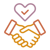 Icone représentant deux mains serrées pour illustrer la confiance et la proximité avec Nos moments Ensemble, organisatrice de mariage nantes Loire Atlantique