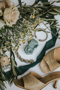ring flat lay flowers