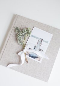 Sand linen wedding album cover with minimalist, elegant texture.