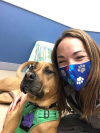 Dr. Marie with Rey the Shepard mix