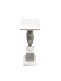 Gorgeous, white sculpted vintage looking side table available for rent in Milwaukee, WI, perfect for adding some style and elegance to a photoshoot, photobooth, focal area at a wedding, conference, birthday party, bridal shower or baby shower.