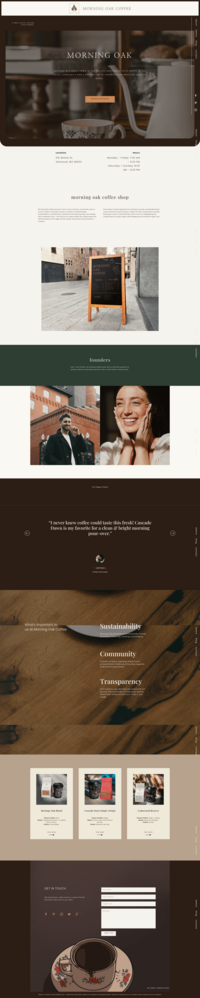 Mockup of website for Morning Oak Coffee