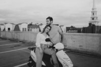 Engaged Couple on moped in Portsmouth, NH