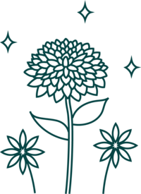 Teal illustration of dahlia flower