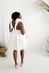 v-back summer wedding dress with pearl embellished sleeves