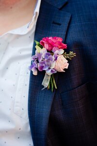 Pink and Purple whimsical Boutonniere for an elopement