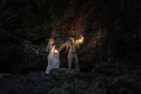 bride and groom with lanterns