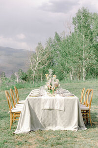 Reception table outside Colorado wedding venue