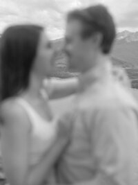 Sunset mountainside portrait of Colorado bride and groom