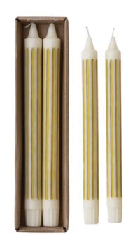 Unscented Striped Taper Candles in Box, Chartreuse, Set of 2