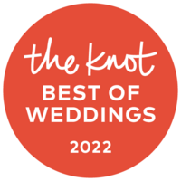 Red The Knot best of weddings 2022 award badge.
