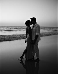 Bride and groom hugging