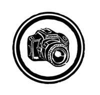 Black camera icon inside a black circle
