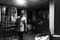 Singer Duncan Boudreau in recording studio