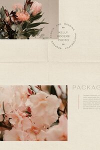 Closeup of a website page with photos of florals and a logo