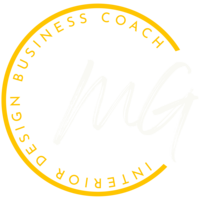 Melissa Galt, Interior Design Consultant, circular logo with large MG