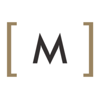 Ministry of DJs Sub Logo of black M in a golden bracket.