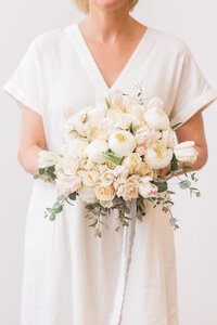 close-up of white/neutral wedding bouquet