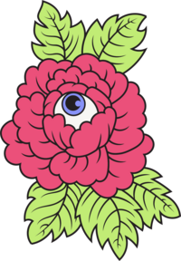 Deep pink peony with an eye -- brand element