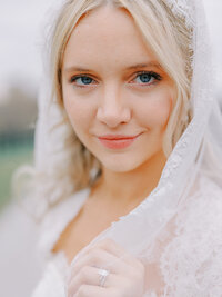 Closeup bridal portrait photographed by Cincinnati Catholic wedding photographers Laura and Matthew