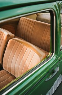 Light Tan Leather Green Car Interior.