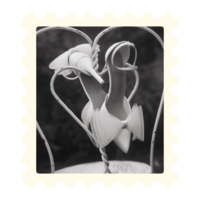 Bridal shoes hang over white, heart-shaped chair