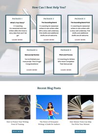 ipad mockup of Rebecca's home page with 3 blog posts and How I can help you  section
