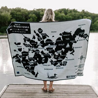 Woven wool blanket from Faribault Woolen Mill featuring a design of Lake Minnetonka. 
