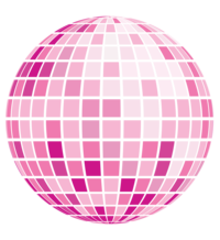 Branding graphic of a pink disco ball