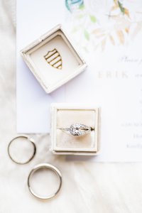 Wedding Detail Photo of  Rings and White Mrs Box  | Tucson Wedding Photographer | West End Photography