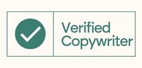 A black checkmark in a circle next to the text 'Verified Copywriter'