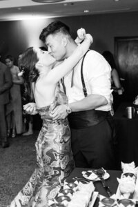 Couple embracing at an Atlanta Georgia wedding black and white photo