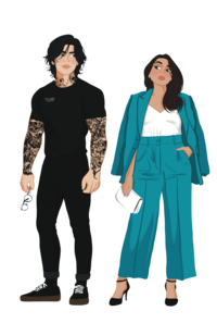 Character art of Desperate Haste characters Malcolm and Ophelia. 