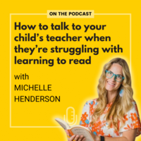 Image for Anna Geiger's podcast "Triple R Reading" a yellow background with a photo pf Michelle Henderson, reading specialist.