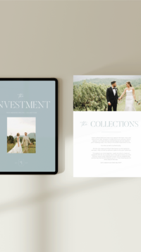 Custom pricing brochure for wedding videographer on white background
