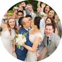 Bride and groom celebrate during sparkler exit