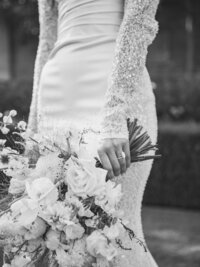 bride with the bouquet black and white photo