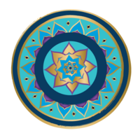Circular submark logo of Soma Yoga Institute in teal, gold, and purple