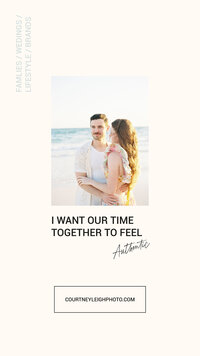 Graphic of Courtney Leigh photograph with a button and text that says "I want our time together to feel authentic"