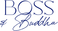 Boss & Buddha full style logo with the Boss in a thin serif font and Buddha in a handwritten script font