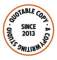 Quotable Copy black and red stamp logo