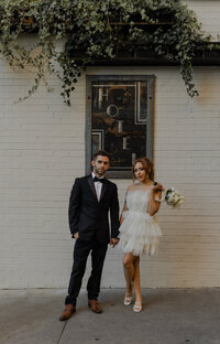 Bride and groom at The Oliver hotel for their urban themed elopement.