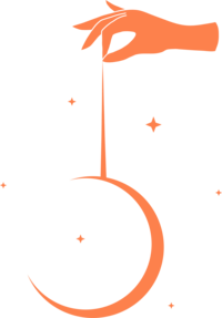 Orange hand and moon branding icon.