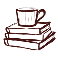 cup of coffee on top of books sticker