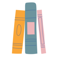 Illustration of three book spines, leaning against each other