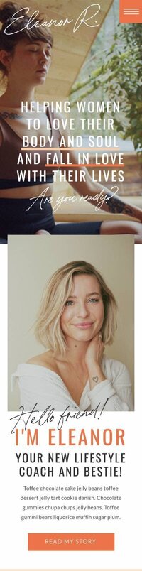 The Eleanor Showit mobile template, featuring a fully responsive design perfect for photographers, offering a seamless user experience on mobile devices with elegant, easy-to-navigate layouts.