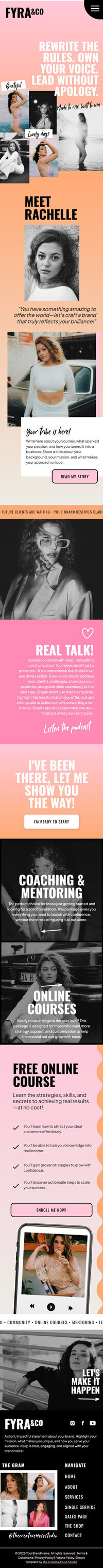 The Eleanor Showit mobile template, featuring a fully responsive design perfect for photographers, offering a seamless user experience on mobile devices with elegant, easy-to-navigate layouts.