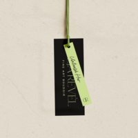Tag design with brand fonts and an electric green swatch for visual identity